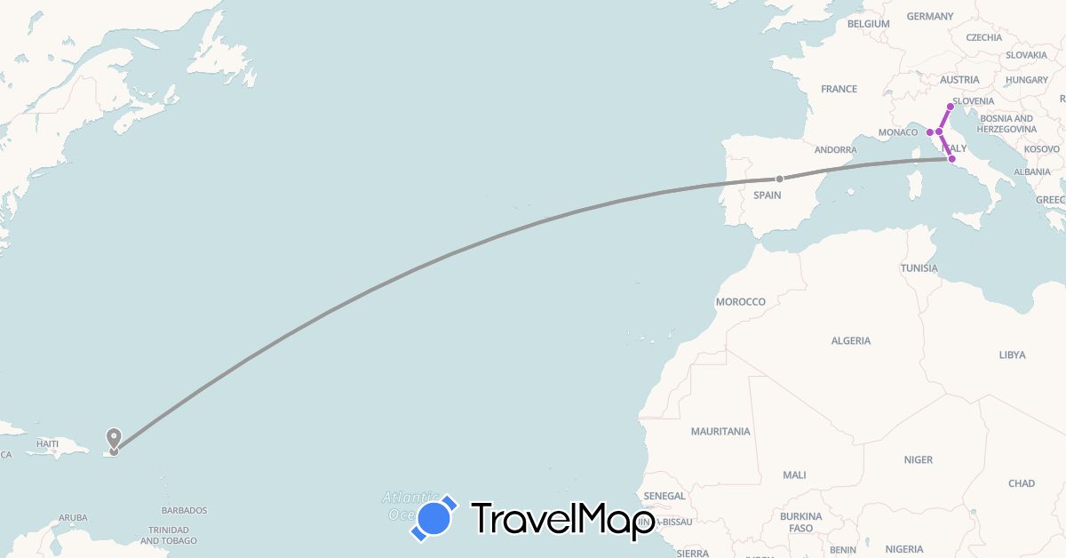 TravelMap itinerary: driving, plane, train in Spain, Italy, United States, Vatican City (Europe, North America)